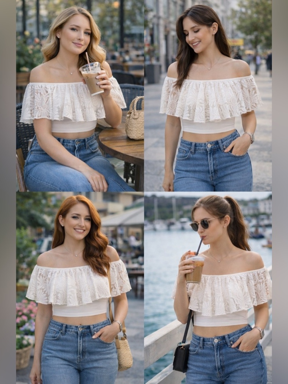 Diva Cream Lace Off-Shoulder Crop Top
